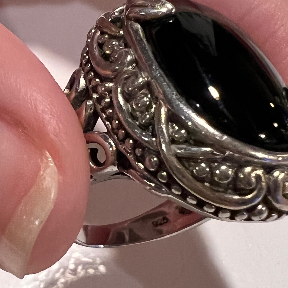 Large Statement Onyx 925 Silver Ring - image 6